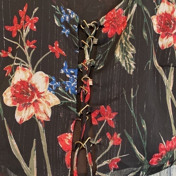 Olivaceous Womens Floral lace up front blouse with flare sleeves | Medium - Picture 6 of 10